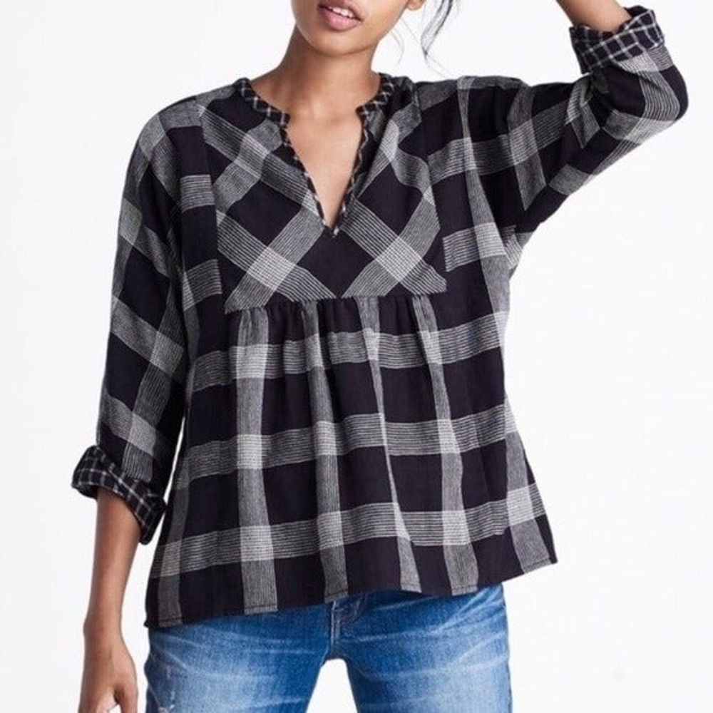Madewell Bohème Peasant Popover Shirt in Hayden  Plaid SZ XS